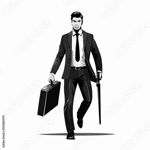 Confident Businessman Walking with Weapon in Style, Ready to Face Any Challenge