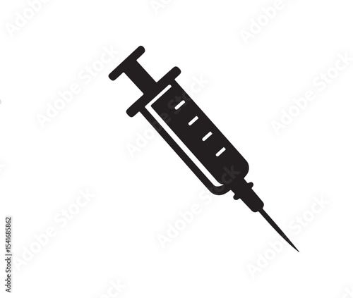 A hypodermic syringe with a drop on the needle, isolated on white, used for medical injection and vaccination treatment vector art 