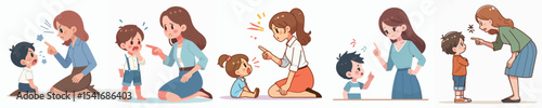 vector character woman scolding little child
