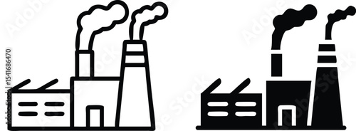 Minimalist Factory Icon – Stylized Industrial Line Art Vector with Smoke Stacks