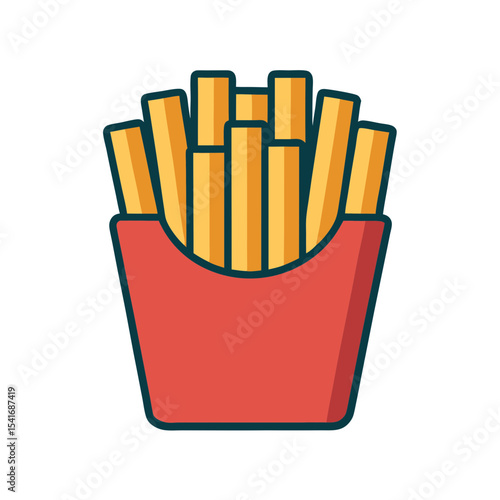 Cartoon French Fries in a Red Container, Fast Food Illustration