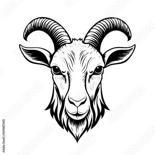 Goat Face Vector. Angry goat head vector illustration on white background.