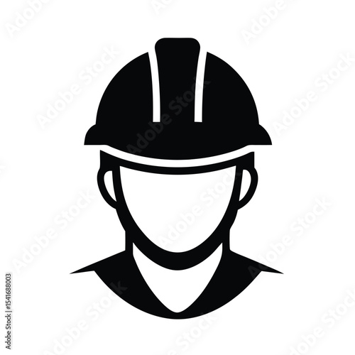 Construction Worker Head With Helmet Outline Vector Illustration