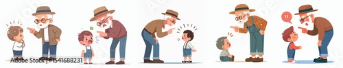 vector character grandfather scolding a little child