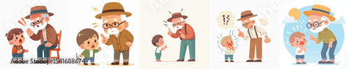 vector character grandfather scolding a little child