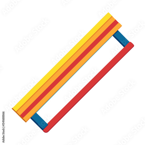 Brightly colored construction set toy with a rectangular and linear aesthetic