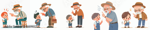 vector character grandfather scolding a little child