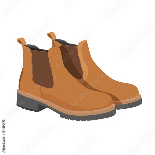 Vector illustration of suede Chelsea boots with thick sole on white background