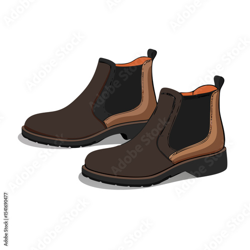 Vector illustration of suede Chelsea boots with thick sole on white background
