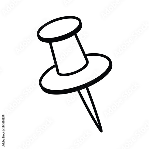 Pushpin Round Head And Pointed End Outline Vector Illustration