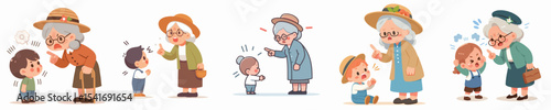 vector character of grandmother scolding a little child