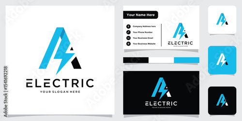 Letter A Electric Logo, letter A and lightning bolt combination, vector illustration