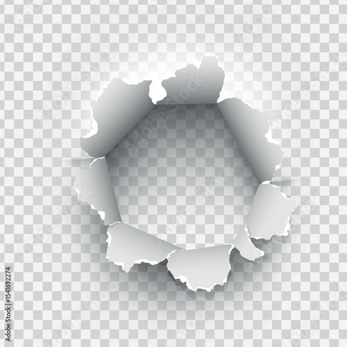 ragged Hole torn in ripped paper on transparent background