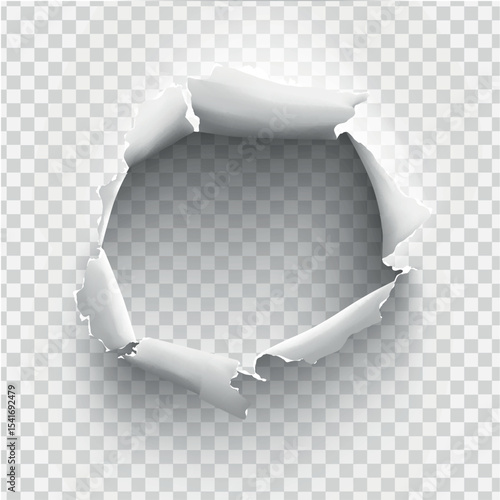ragged Hole torn in ripped paper on transparent background