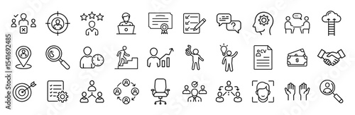 Head hunting recruitment human resources hiring business vector line icons
