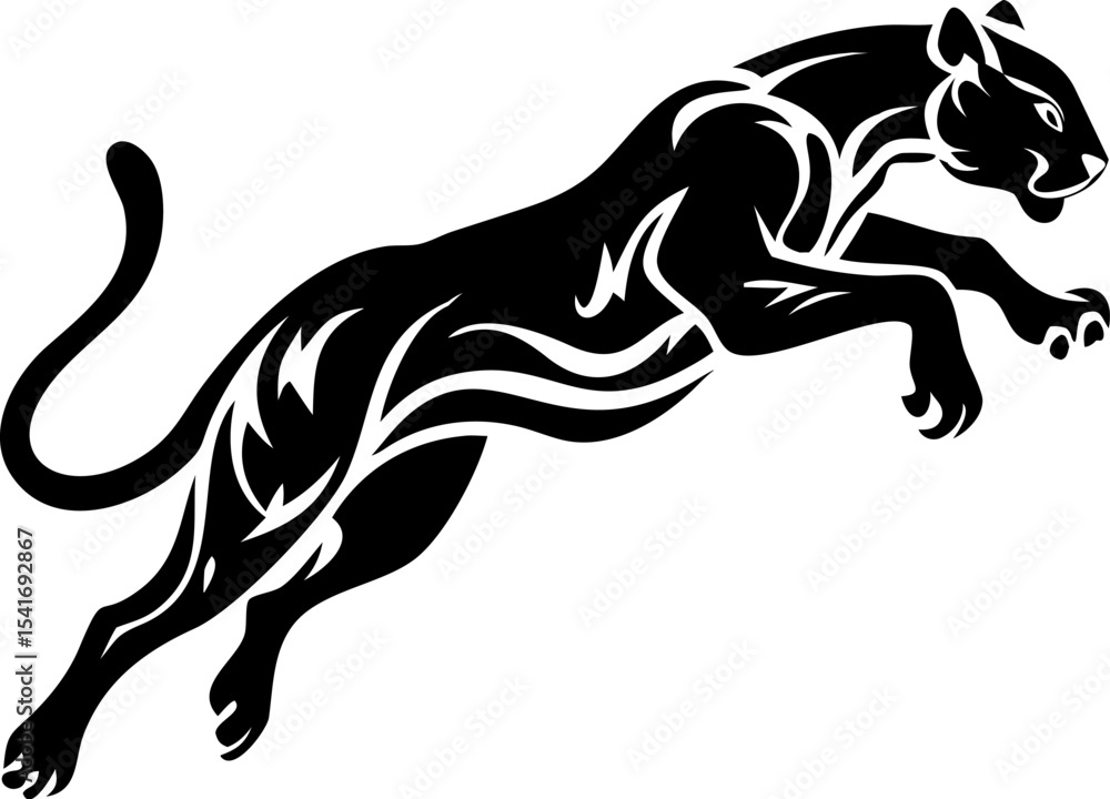 Obraz premium Cheetah Silhouette on Transparent Background, Fast Wild Cat Vector Illustration in Black
