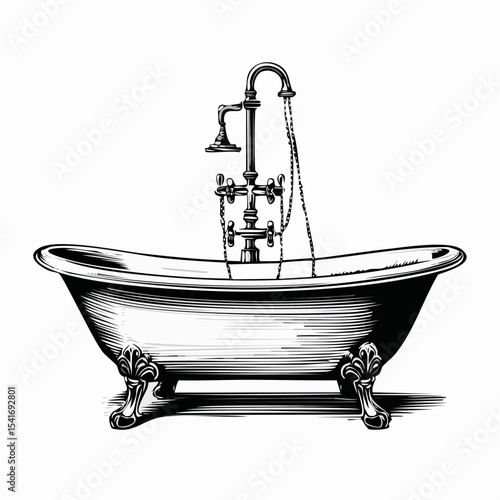 Old fashioned bathtub image. Bathroom with bathtub Image vector isolated on white background