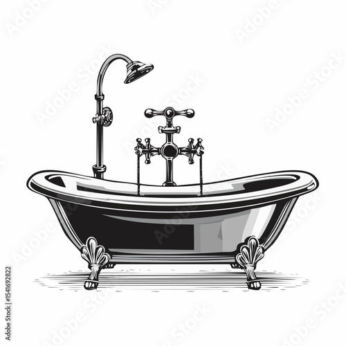 Old fashioned bathtub image. Bathroom with bathtub Image vector isolated on white background