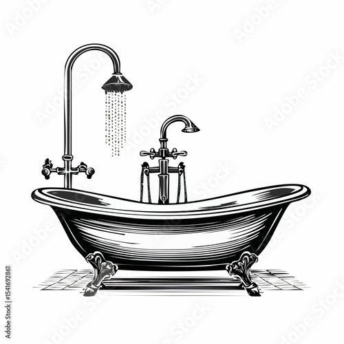 Old fashioned bathtub image. Bathroom with bathtub Image vector isolated on white background