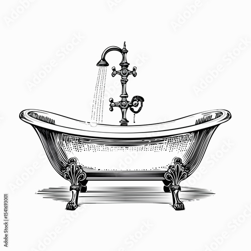 Old fashioned bathtub image. Bathroom with bathtub Image vector isolated on white background