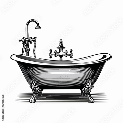 Old fashioned bathtub image. Bathroom with bathtub Image vector isolated on white background