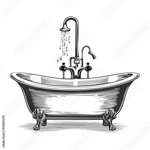 Old fashioned bathtub image. Bathroom with bathtub Image vector isolated on white background