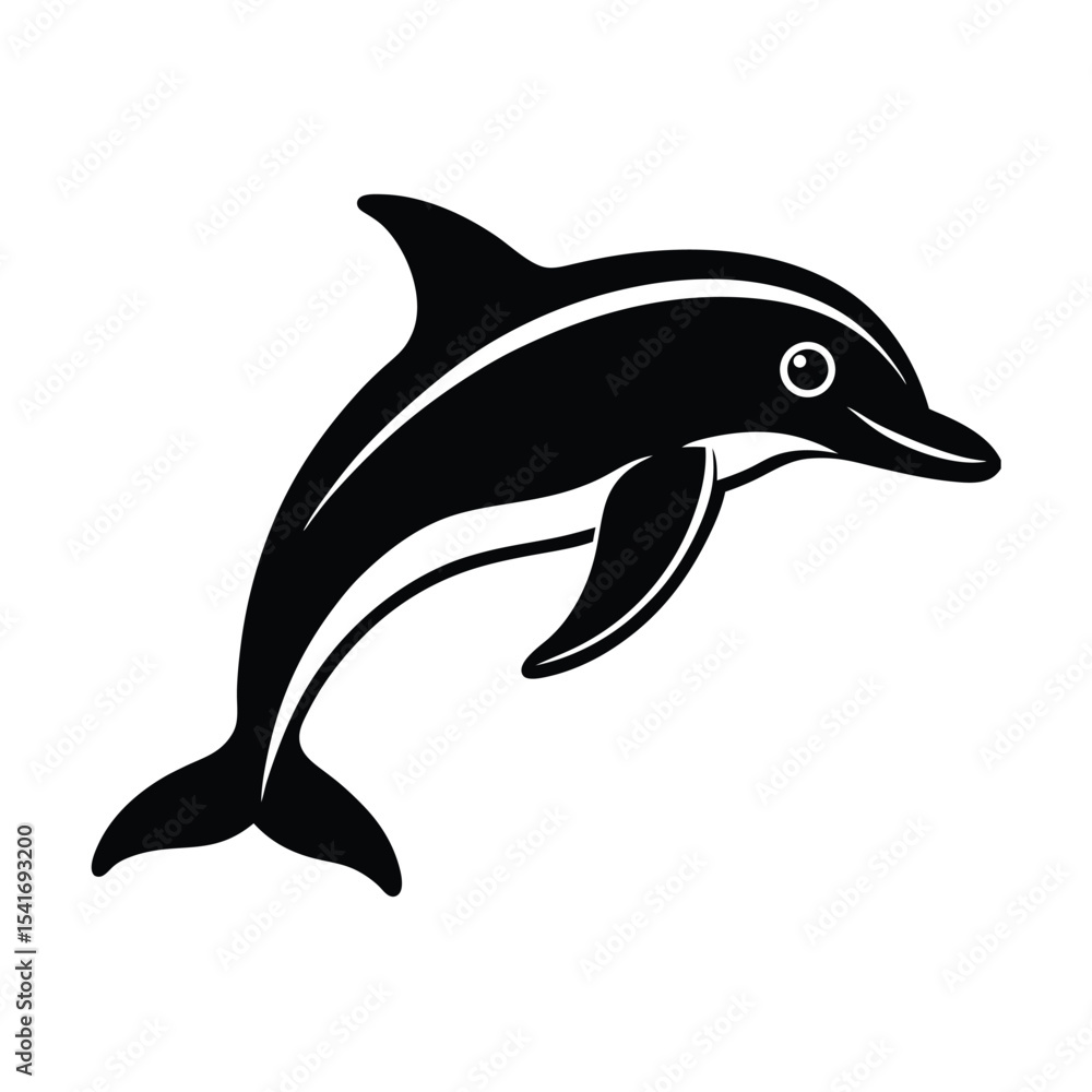 Fototapeta premium Simple Dolphin Curved Body And Fin Outline Vector Illustration