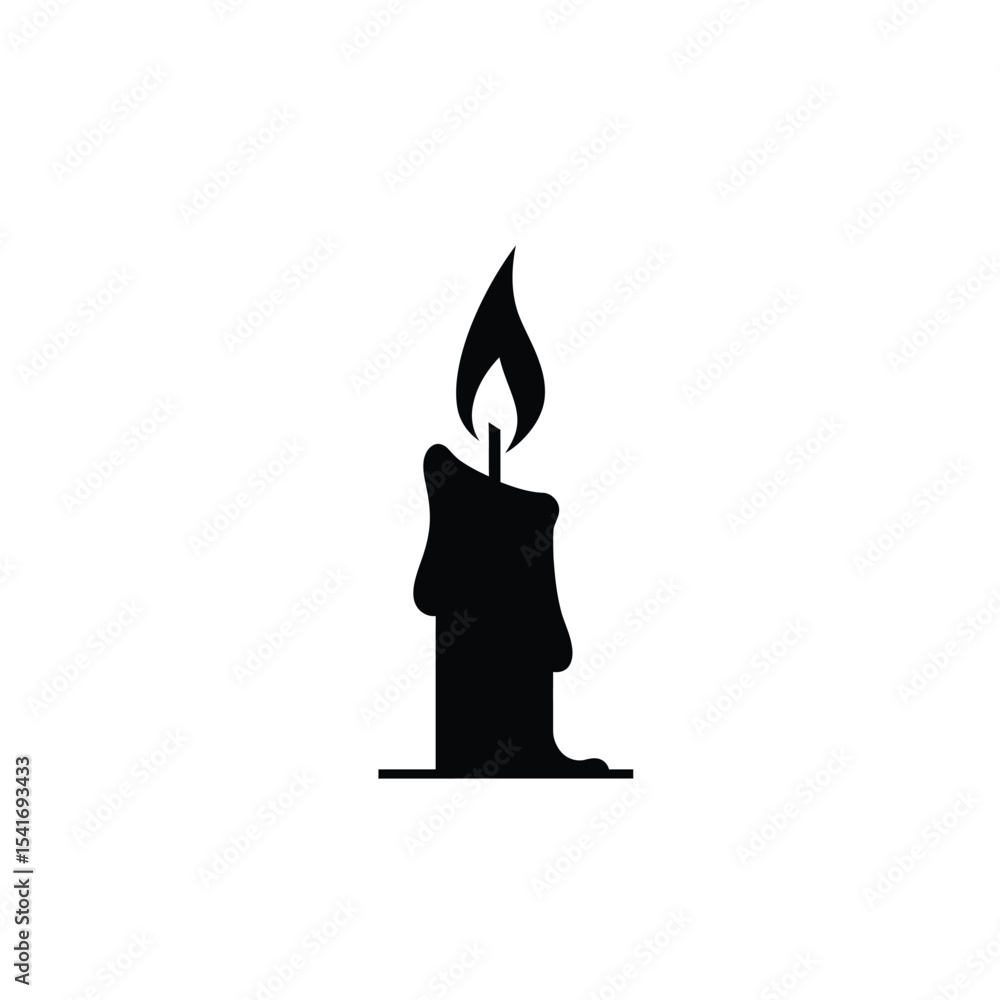 Obraz premium Black Silhouette Vector Candle Icon Slanted Flame White Background