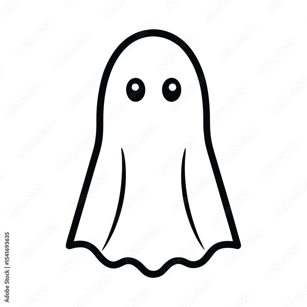 Simple Ghost Rounded Top And Wavy Bottom Outline Vector Illustration Simple Ghost Rounded Top And Wavy Bottom Outline Vector Illustration