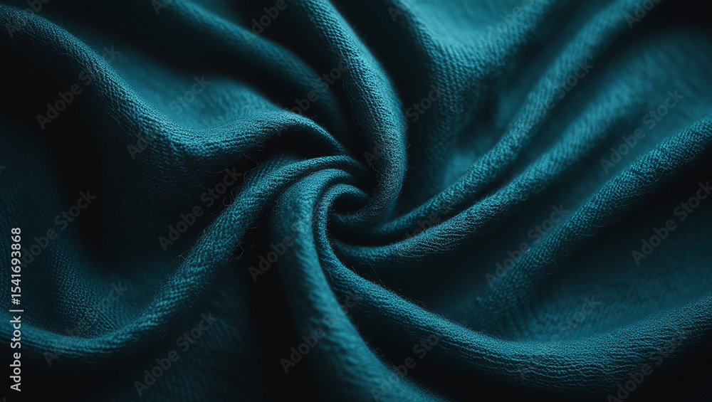 Fototapeta premium Abstract Teal Fabric Swirl Texture Luxurious Textile Background
