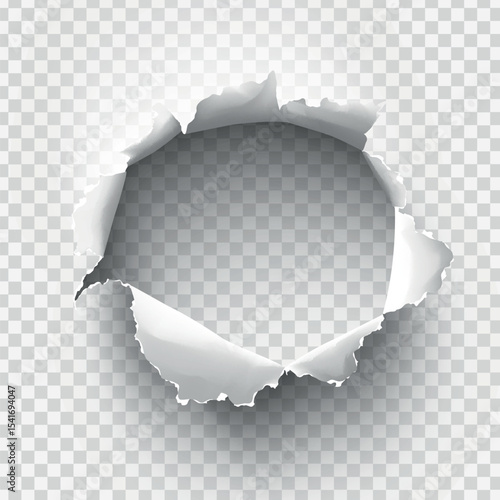 ragged Hole torn in ripped paper on transparent background