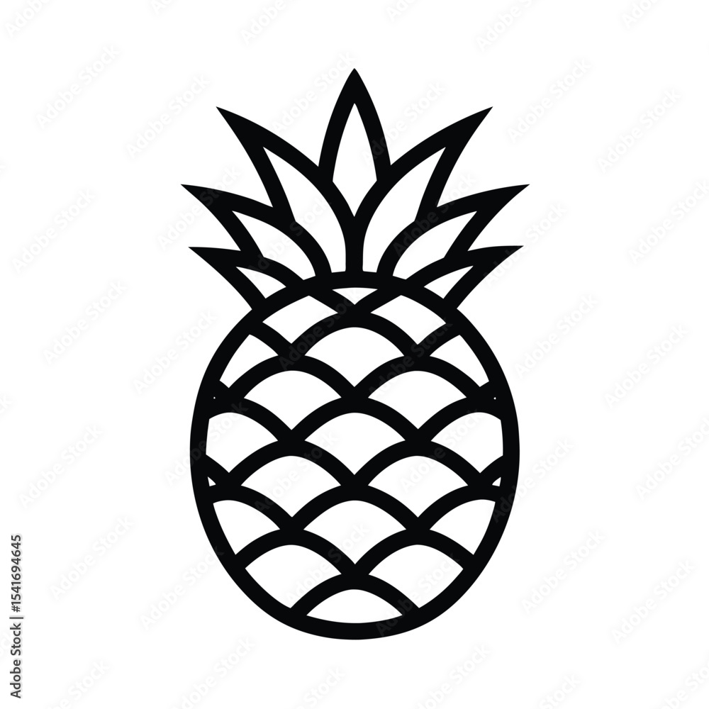Obraz premium Simple Pineapple Oval With Spiky Leaves Outline Vector Illustration