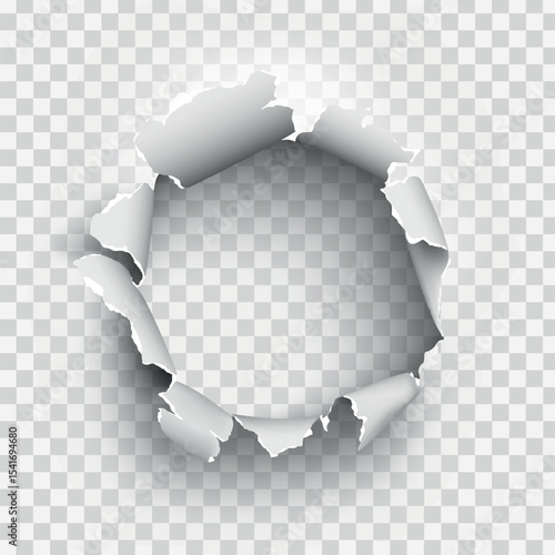 ragged Hole torn in ripped paper on transparent background