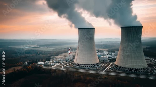 Wallpaper Mural A scenic view of a power plant, plumes of steam billowing into the atmosphere against a majestic sky. Showcasing its role in energy generation Torontodigital.ca