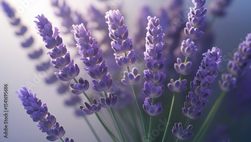 Close-up of blooming lavender flowers with soft focus and natural light in a serene outdoor setting