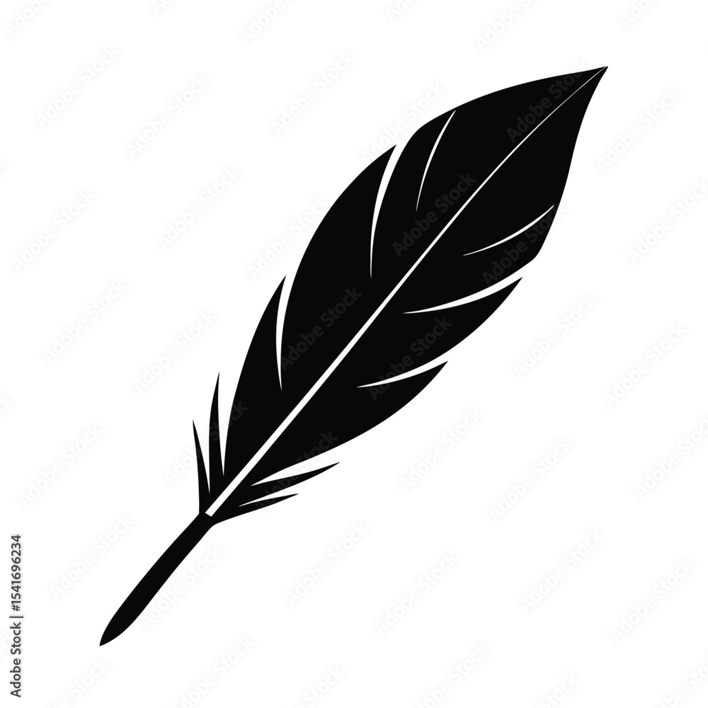 Fototapeta premium Single Feather Central Shaft And Barbs Outline Vector Illustration