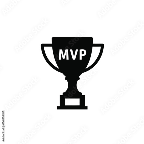 Black Silhouette M V P Award Trophy Vector Icon White Background