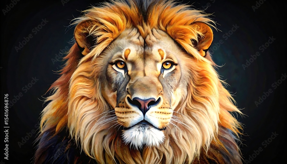 Naklejka premium Majestic Lion Portrait with Dark Background.