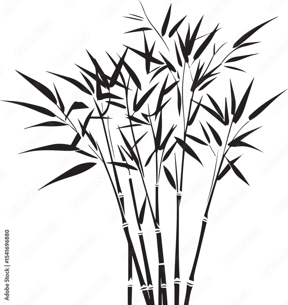 Obraz premium Tranquil Bamboo Silhouette: A minimalist and artistic representation of bamboo stalks and leaves, creating a sense of serenity and balance with the contrast of the black and white design.