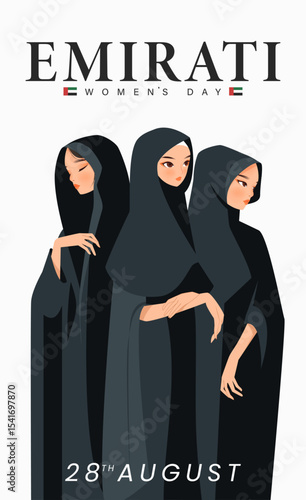 Emirates Women's Day Design with Female with Hijab Vector Illustration. Emirati Womens Day Template Suitable for Poster Banner Flyer Background. UAE Women's Day August.