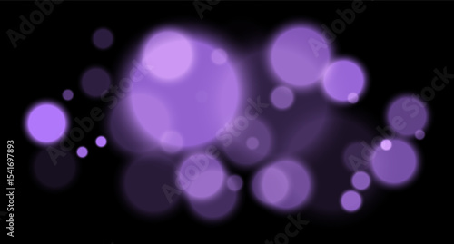 Purple glowing bokeh with layered circle particles and blur effect on black backdrop. Creates a dramatic, energetic visual for digital compositions.