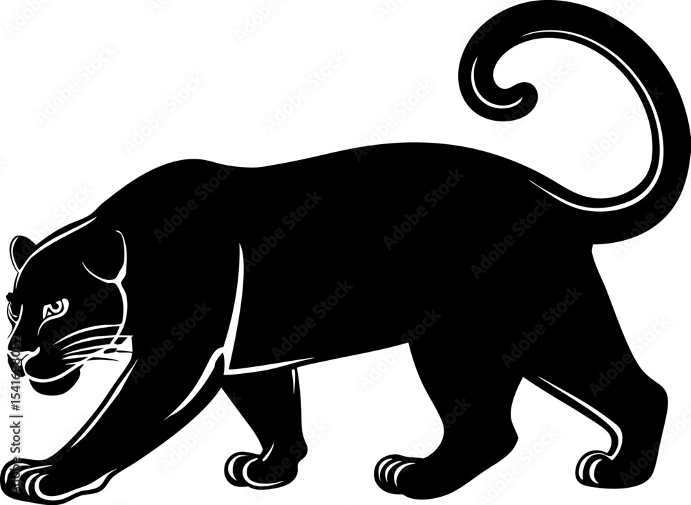 Obraz premium Jaguar Silhouette on Transparent Background, Wild Animal Icon in Black Vector Art
