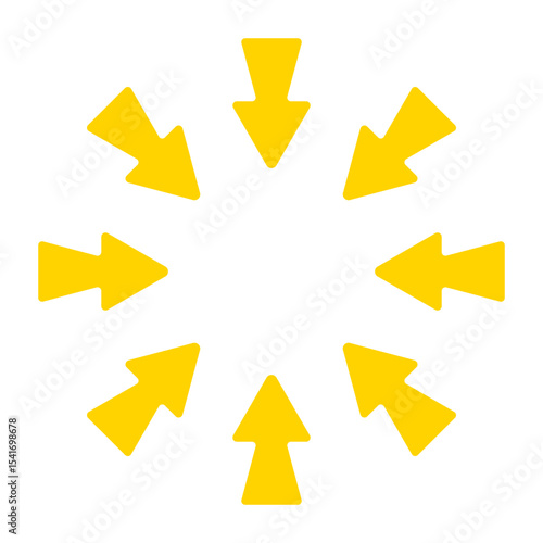 Directional arrow icon. Yellow bold black arrows pointing inward from all sides. Represents focus, convergence, navigation, or centralization concept.