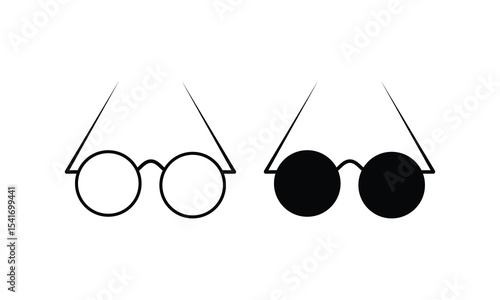Sunglasses vector icon. Spectacles accessory. Black clip art eyeglasses and sunglasses on white background. Summer eyewear sun protection sunglass vector icon. Glasses vector icon. Optical.
