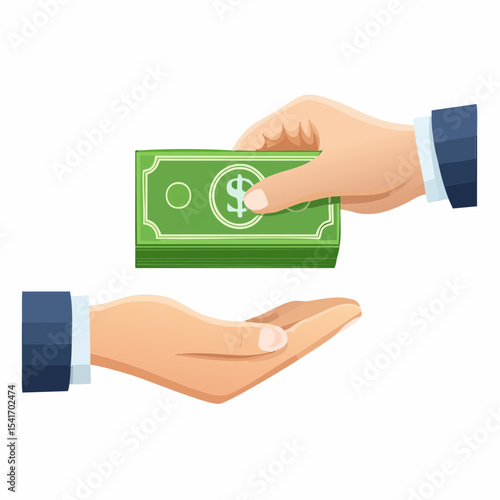 Hand-to-hand cash transaction; one person gives money to another.