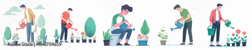 vector character watering flowers