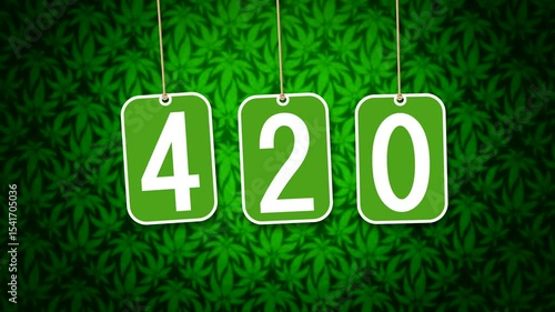 Falling 420 Number Cards in Matte Green. Three number cards 420 falling down vertically in matte green tones, alpha channel.