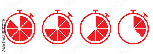 Stopwatch timer icon set, Timer, clock, and stopwatch symbol. Set of timers. Countdown 15, 20, 25, 30, 35, 40, 45 minutes. Simple and Stylish A Set of Clean. Timer Icons, clock and  time management.