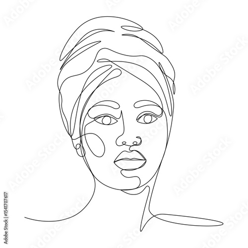 Continuous linear drawing of African American woman. Abstract minimalist one line female face isolated on transparent background. Vector illustration for Juneteenth, black history month.