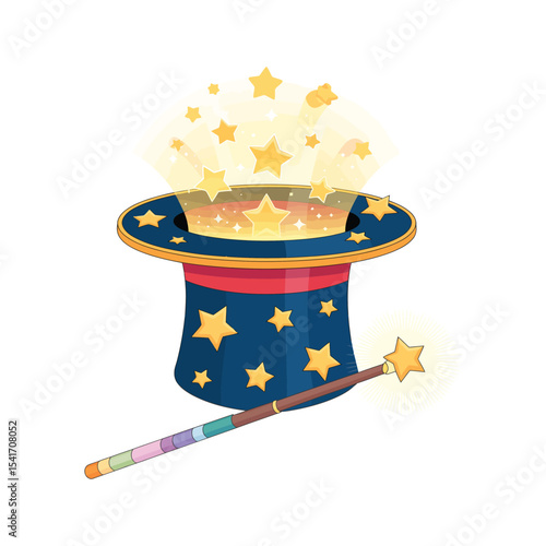 Magical Hat and Wand Sparkling Stars and Enchantment